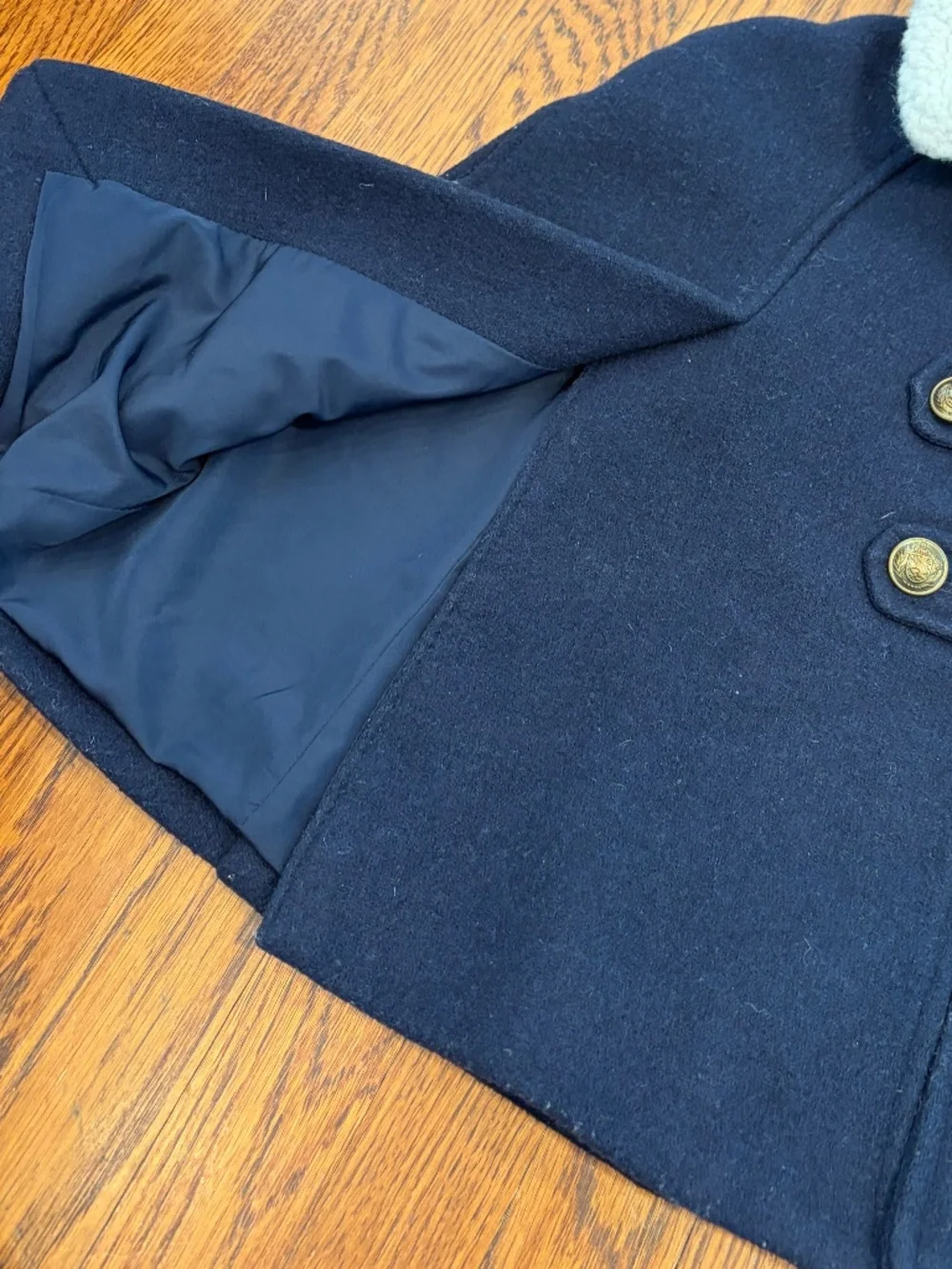 Gap Kids Navy Cape Coat Sz S | Sherpa Collar | Gold Buttons |